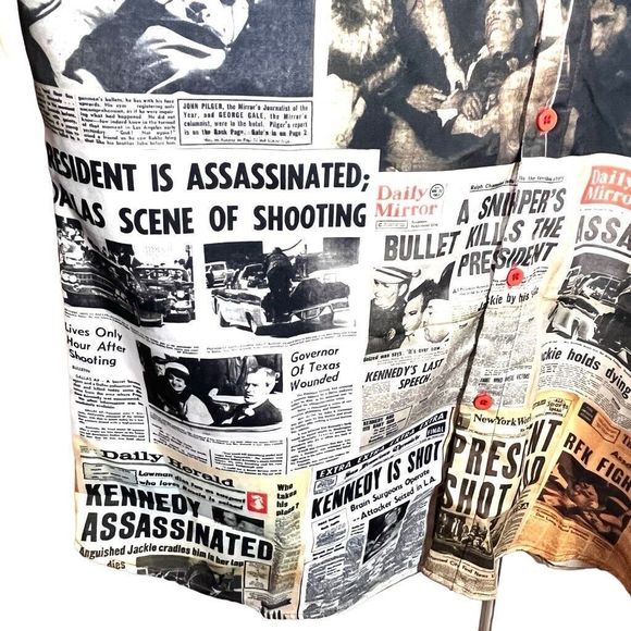 RARE NWT Western Evil Kennedy Newspaper Button Up Shirt Size Medium - Picture 3 of 8